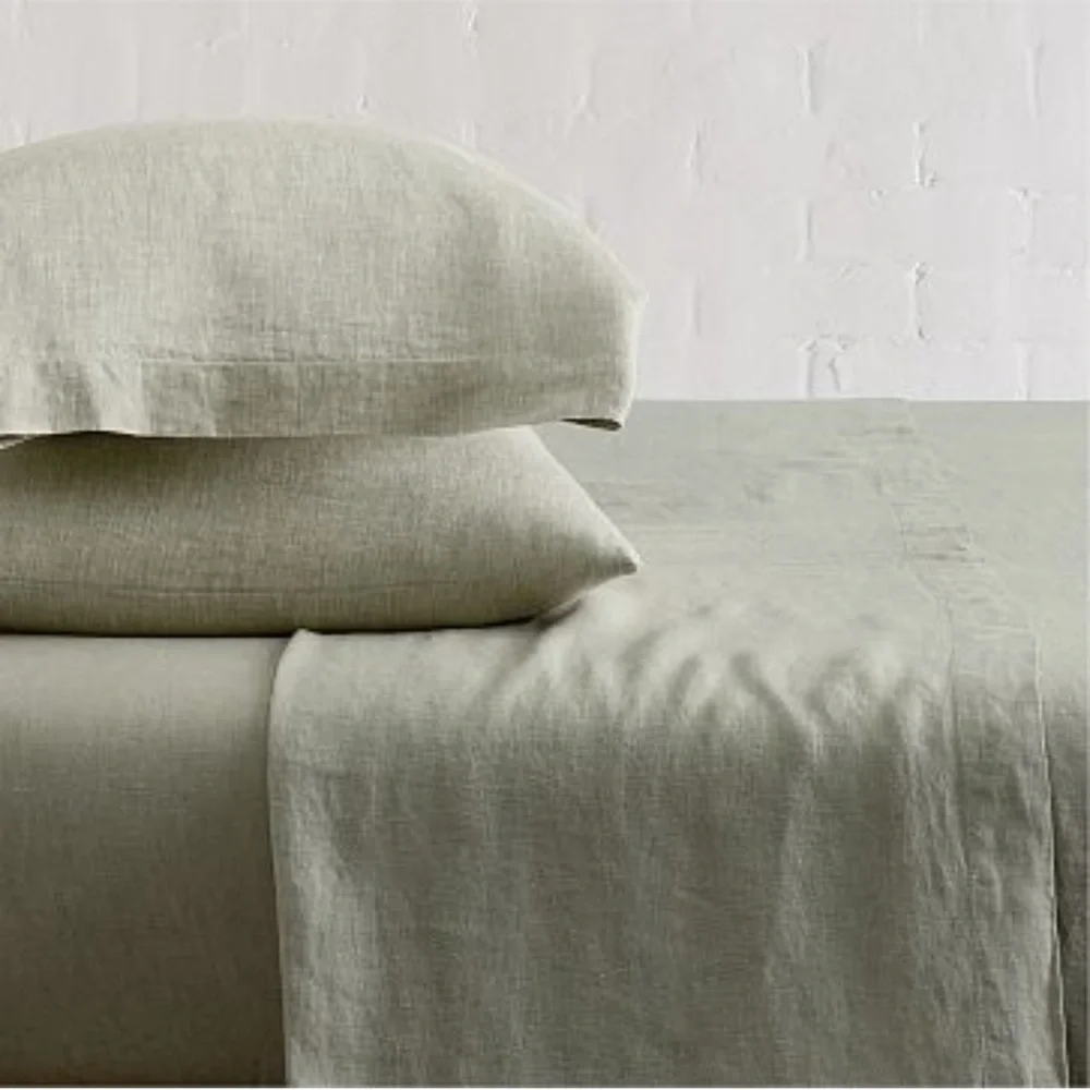 NWT West Elm European Flax Linen Standard Shams Set in Celadon Melange (Green)
